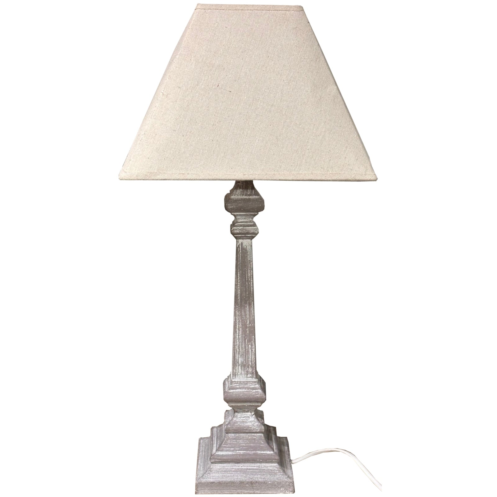 Wooden Table Lamp with Linen Shade Bedside Rustic Home Light