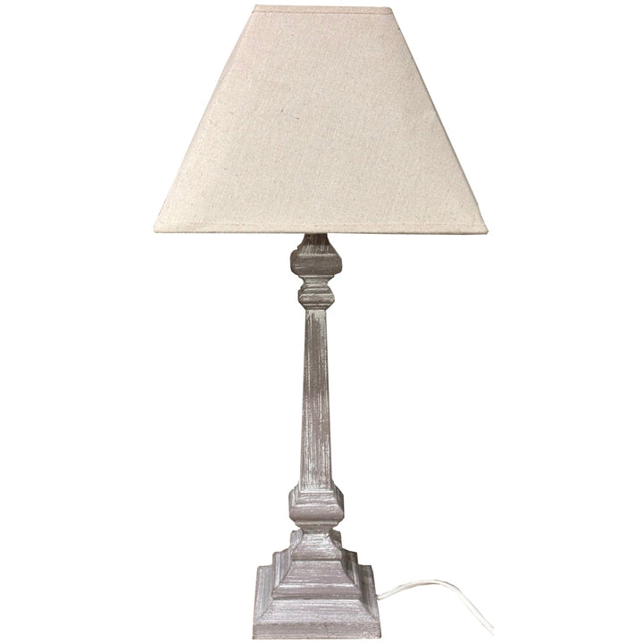 Wooden Table Lamp with Linen Shade Bedside Rustic Home Light