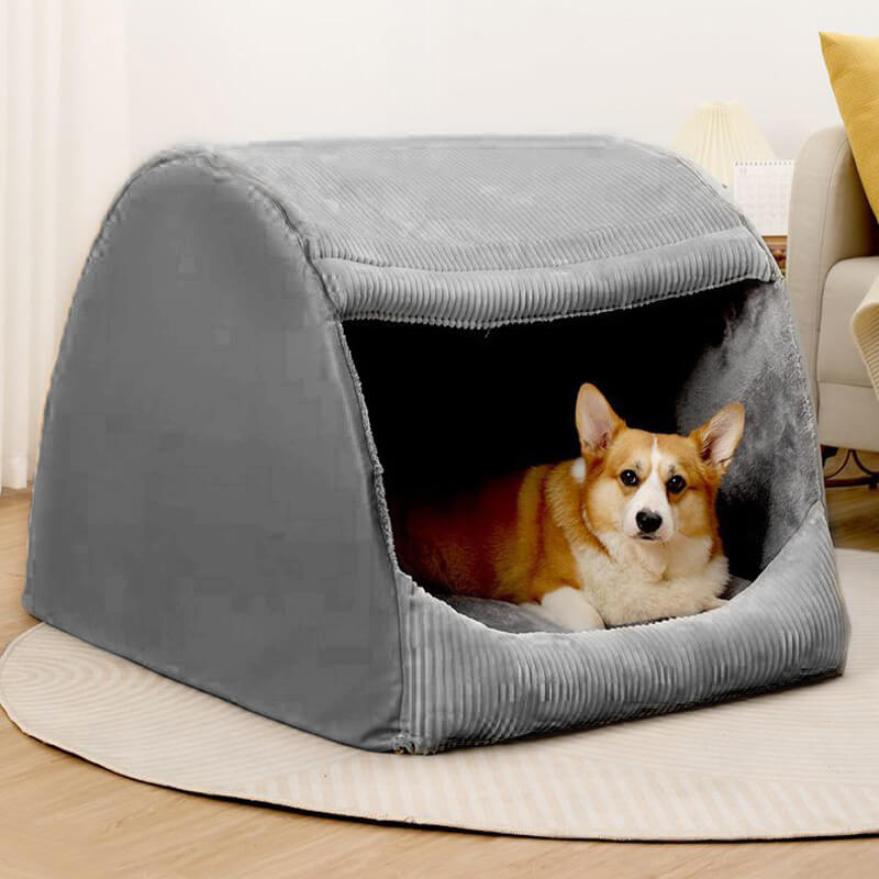 Cozy Covered Dog Bed Soft Plush Pet House for Small Dogs