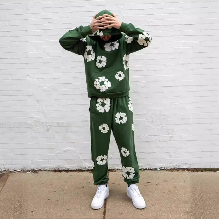 Printed Denim Tracksuit Set for Men and Women Casual Streetwear