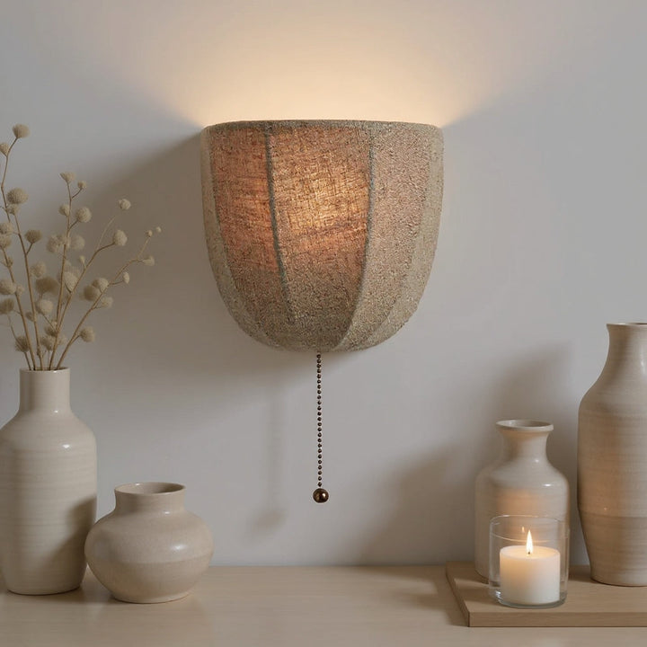 Wall Sconce with Linen Shade & Pull Chain Bedside Light