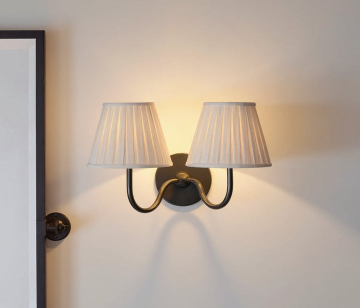 Double Wall Light with Linen Shades French Farmhouse Sconce