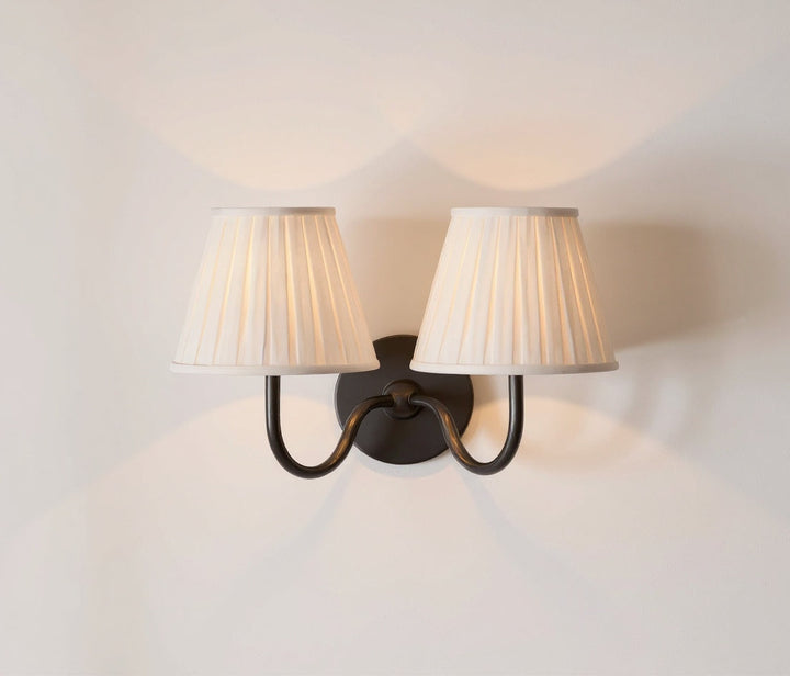 Double Wall Light with Linen Shades French Farmhouse Sconce