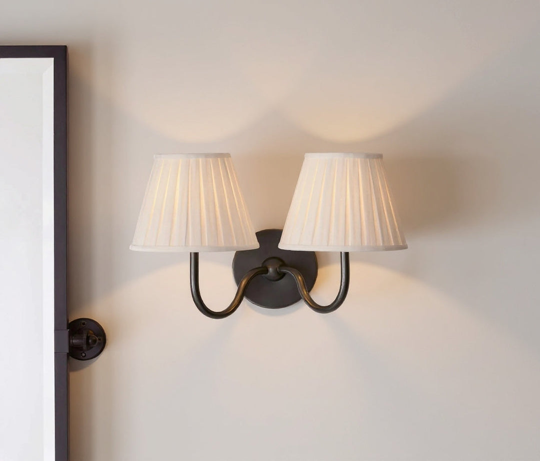 Double Wall Light with Linen Shades French Farmhouse Sconce