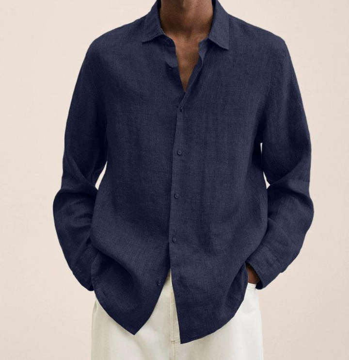 Men's Linen Button-Up Shirt Long Sleeve Casual Shirt