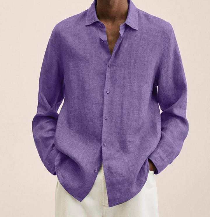 Men's Linen Button-Up Shirt Long Sleeve Casual Shirt
