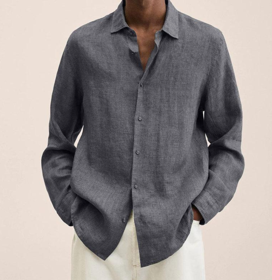 Men's Linen Button-Up Shirt Long Sleeve Casual Shirt