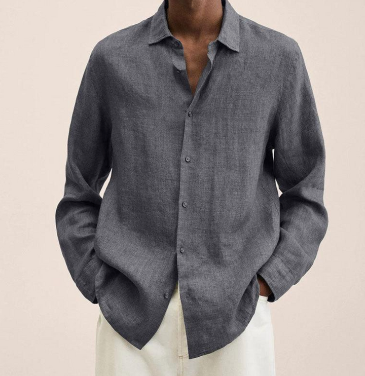 Men's Linen Button-Up Shirt Long Sleeve Casual Shirt