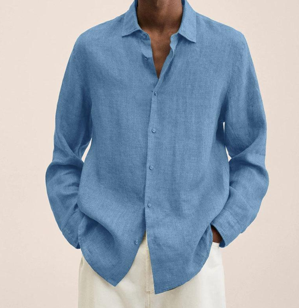 Men's Linen Button-Up Shirt Long Sleeve Casual Shirt