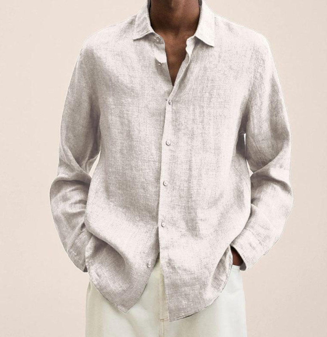 Men's Linen Button-Up Shirt Long Sleeve Casual Shirt