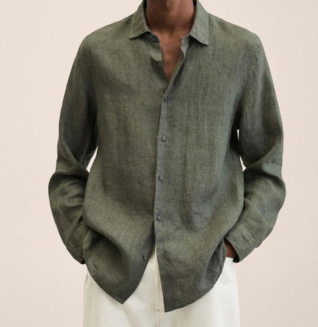 Men's Linen Button-Up Shirt Long Sleeve Casual Shirt