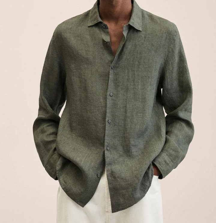Men's Linen Button-Up Shirt Long Sleeve Casual Shirt