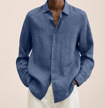 Men's Linen Button-Up Shirt Long Sleeve Casual Shirt