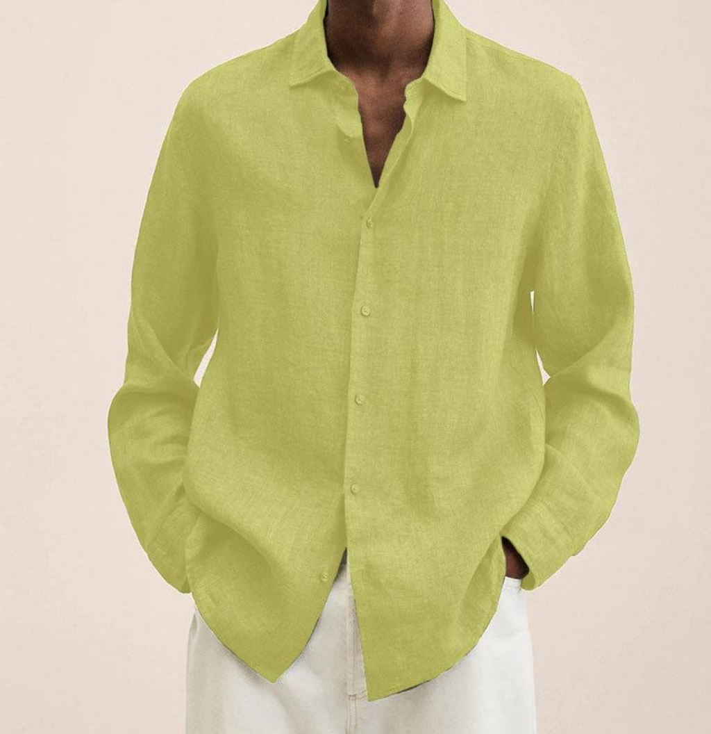 Men's Linen Button-Up Shirt Long Sleeve Casual Shirt