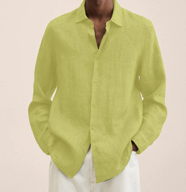 Men's Linen Button-Up Shirt Long Sleeve Casual Shirt