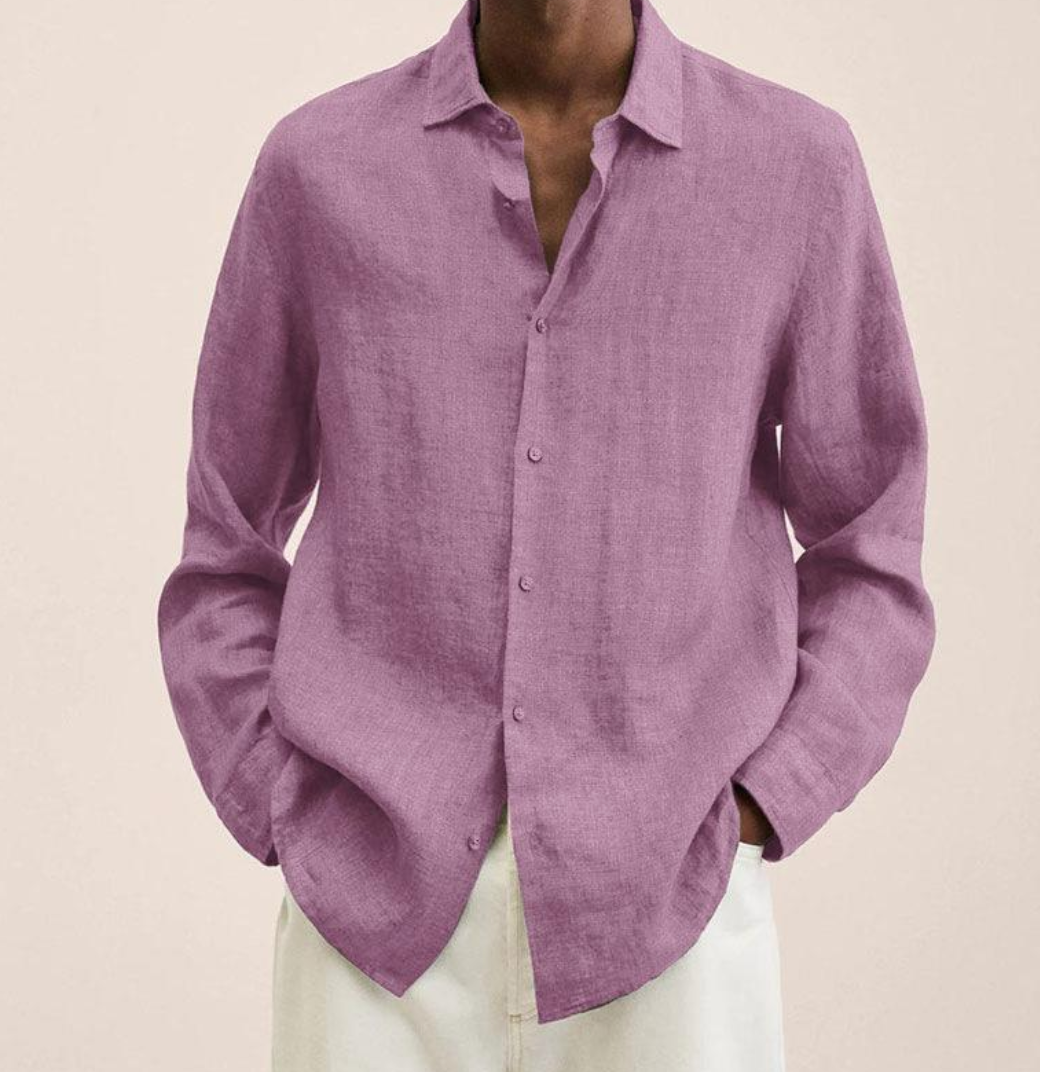 Men's Linen Button-Up Shirt Long Sleeve Casual Shirt
