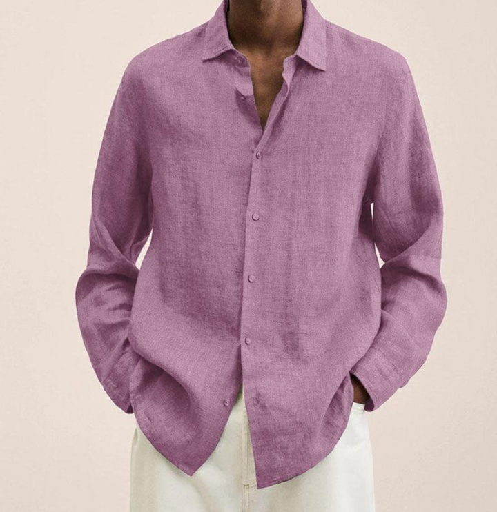 Men's Linen Button-Up Shirt Long Sleeve Casual Shirt