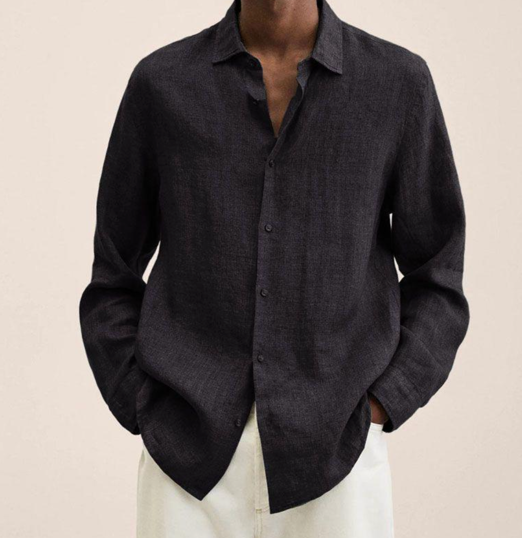 Men's Linen Button-Up Shirt Long Sleeve Casual Shirt
