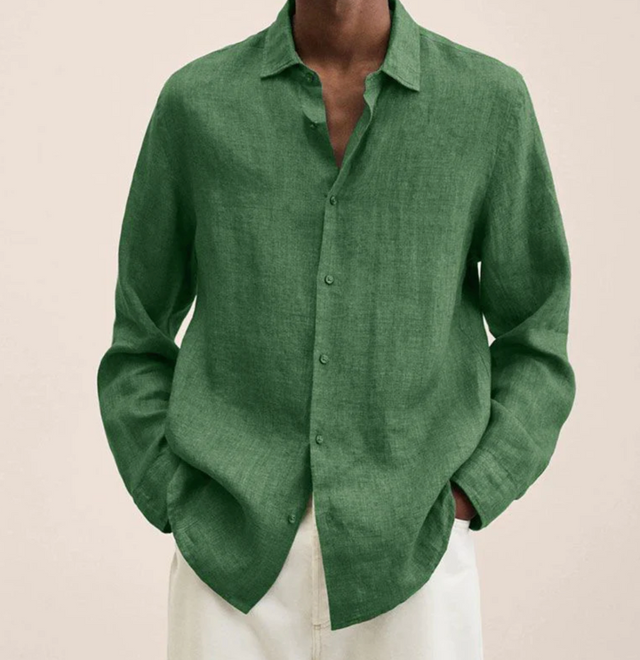 Men's Linen Button-Up Shirt Long Sleeve Casual Shirt