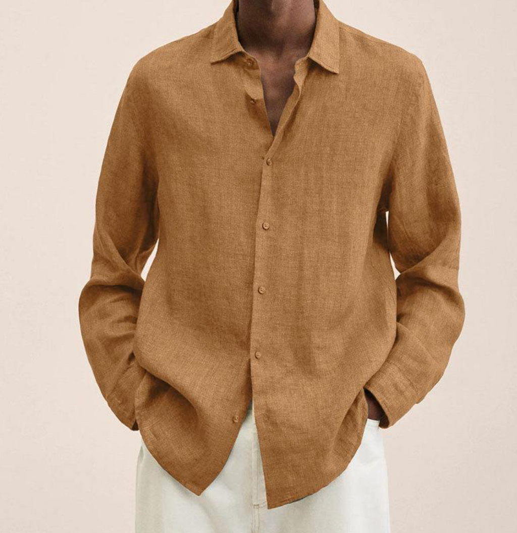 Men's Linen Button-Up Shirt Long Sleeve Casual Shirt