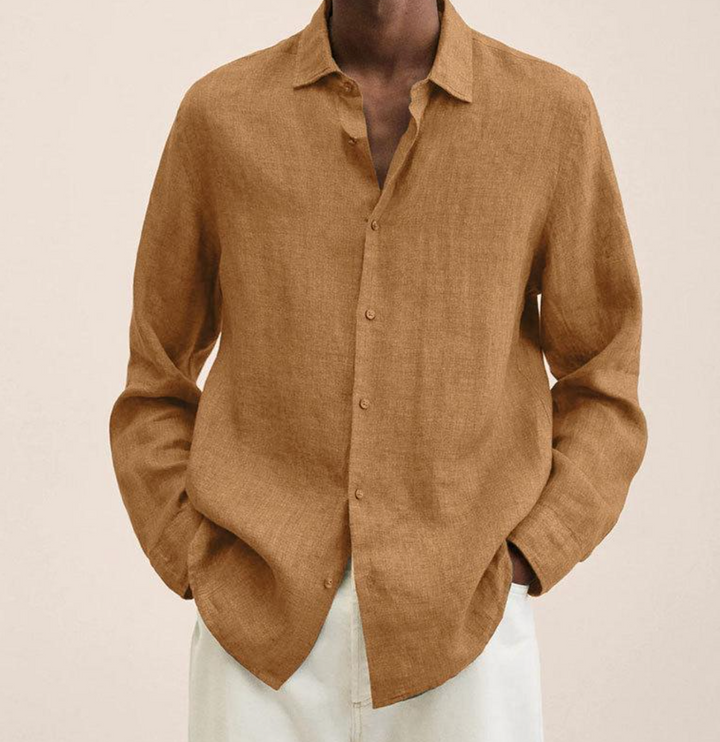 Men's Linen Button-Up Shirt Long Sleeve Casual Shirt