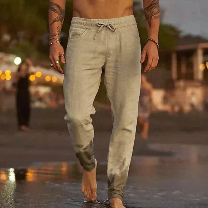 Men's Linen Pants Lightweight Relaxed Fit Summer Trousers