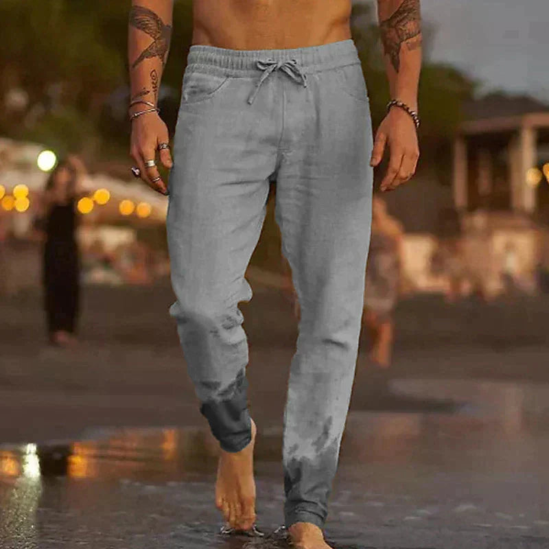 Men's Linen Pants Lightweight Relaxed Fit Summer Trousers