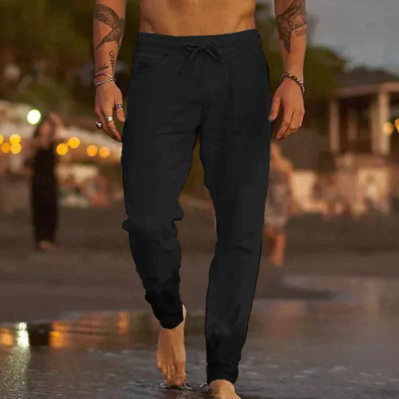 Men's Linen Pants Lightweight Relaxed Fit Summer Trousers
