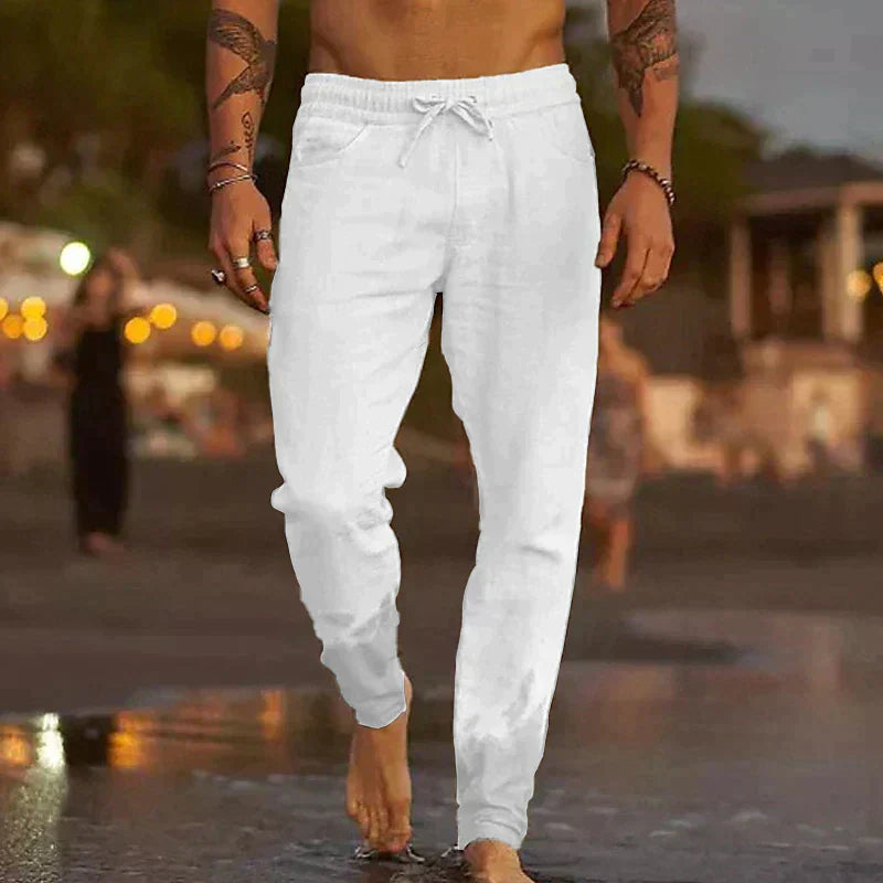 Men's Linen Pants Lightweight Relaxed Fit Summer Trousers