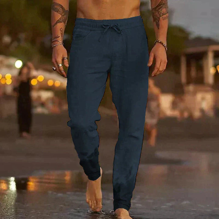 Men's Linen Pants Lightweight Relaxed Fit Summer Trousers