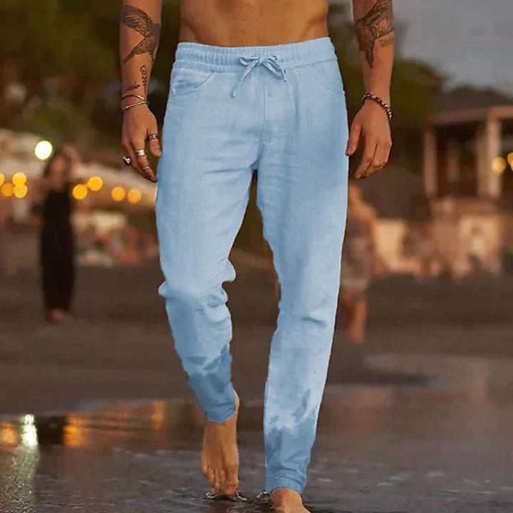 Men's Linen Pants Lightweight Relaxed Fit Summer Trousers