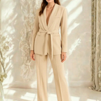 Women’s Blazer and Wide Leg Trousers Suit Set with Tie Waist