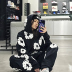 Printed Denim Tracksuit Set for Men and Women Casual Streetwear