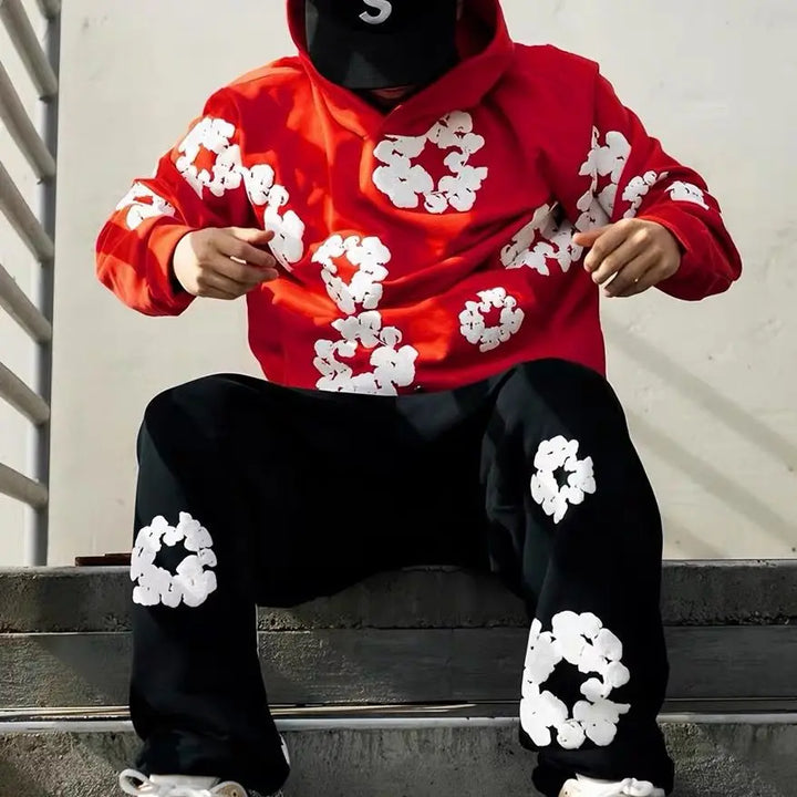 Printed Denim Tracksuit Set for Men and Women Casual Streetwear