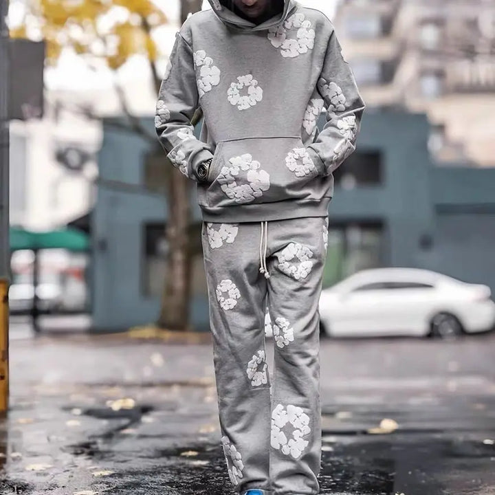 Printed Denim Tracksuit Set for Men and Women Casual Streetwear