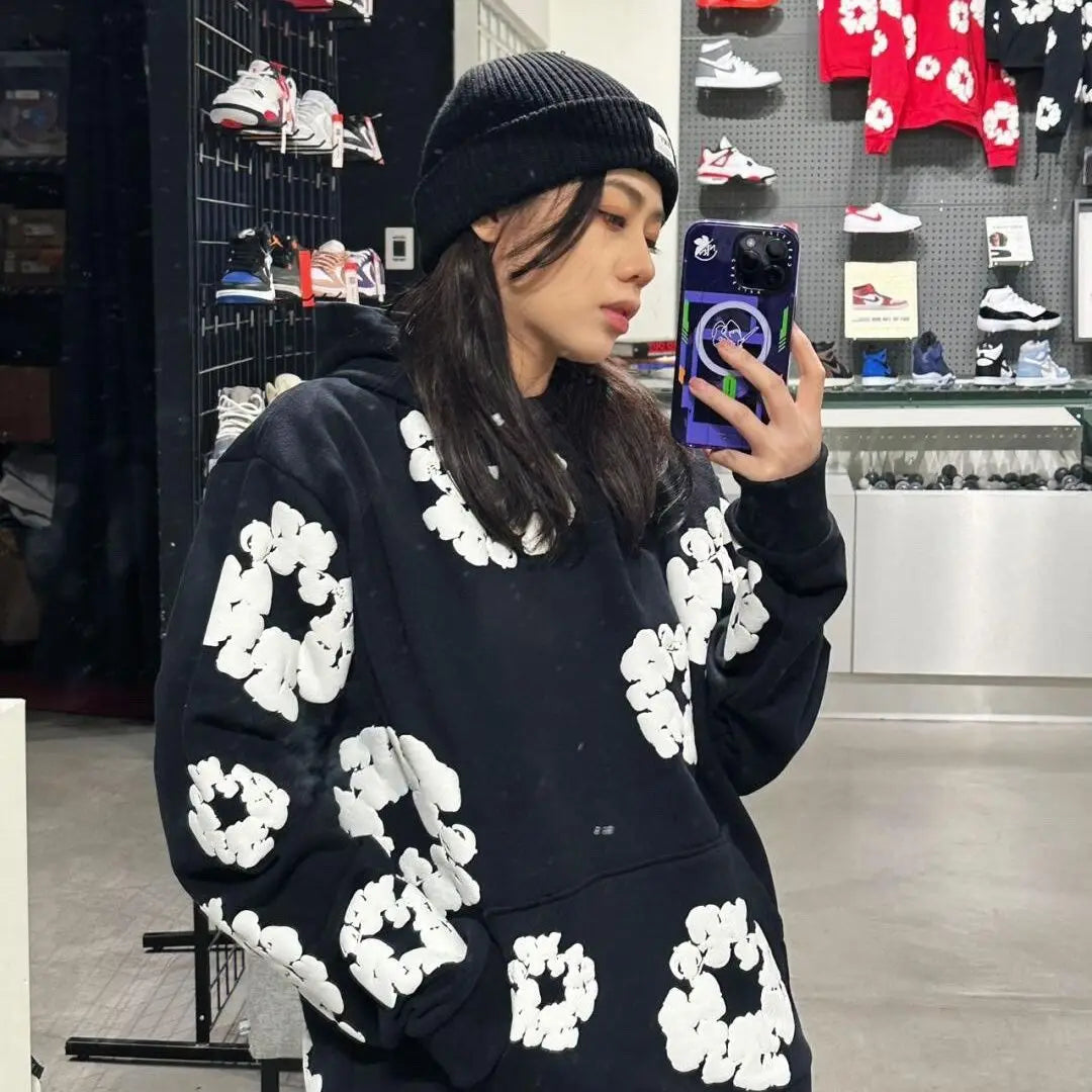 Printed Denim Tracksuit Set for Men and Women Casual Streetwear
