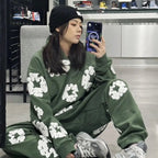 Printed Denim Tracksuit Set for Men and Women Casual Streetwear