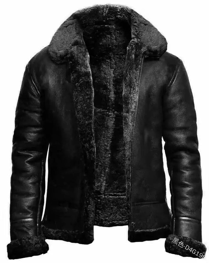 Men's Leather Aviator Jacket with Fur Lining