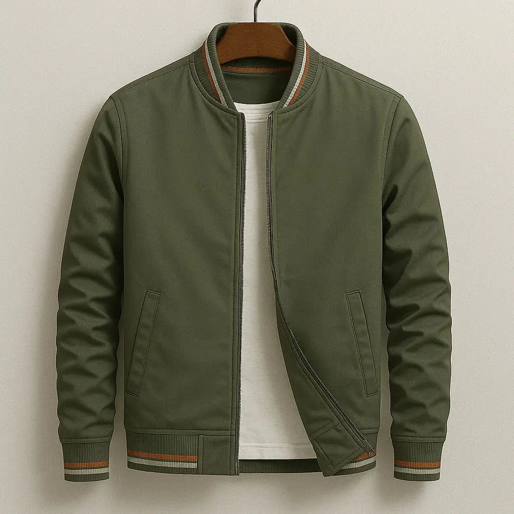 Men’s Bomber Jacket Zip-Up Casual Coat with Ribbed Trim