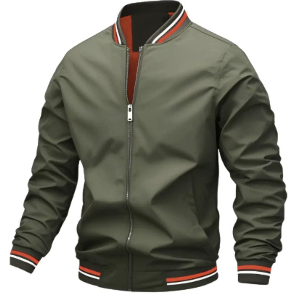 Men’s Bomber Jacket Zip-Up Casual Coat with Ribbed Trim