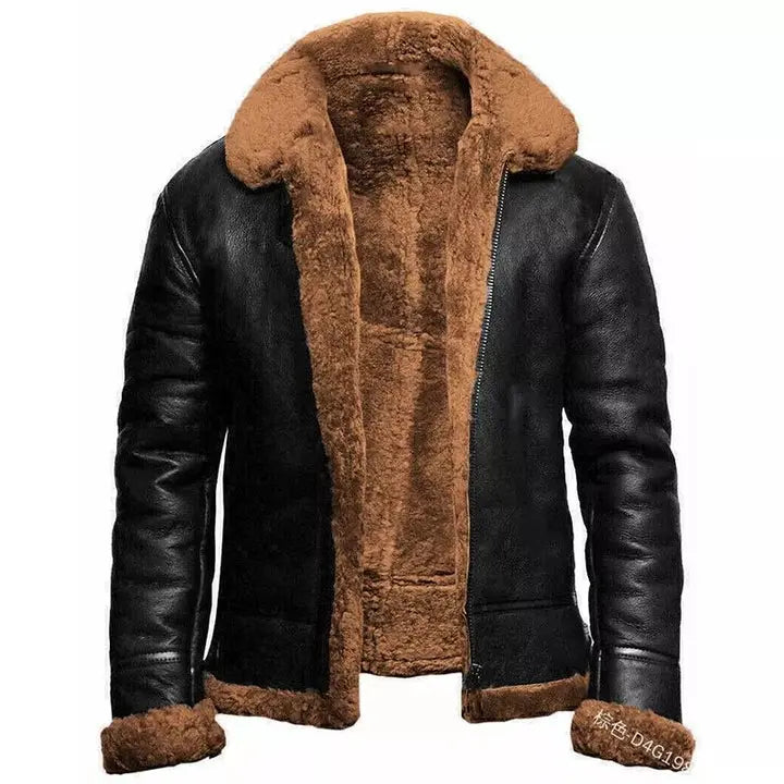 Men's Leather Aviator Jacket with Fur Lining