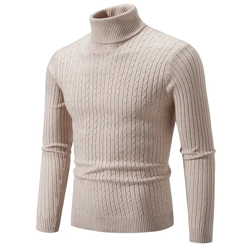 Men’s Turtleneck Knit Sweater Long Sleeve Ribbed Pullover Top