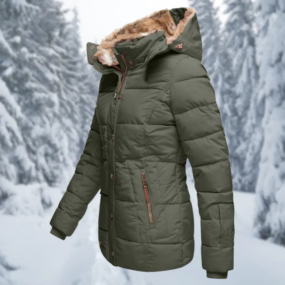 Women’s Hooded Puffer Jacket Quilted Winter Coat with Fur Lining