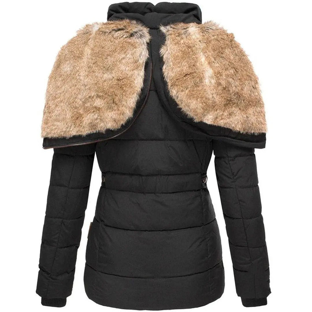 Women’s Hooded Puffer Jacket Quilted Winter Coat with Fur Lining
