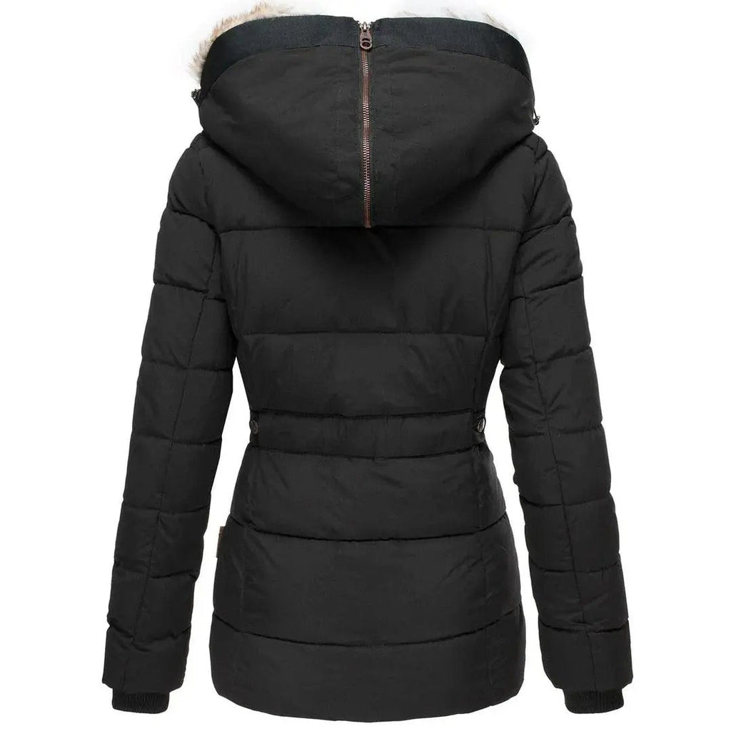 Women’s Hooded Puffer Jacket Quilted Winter Coat with Fur Lining