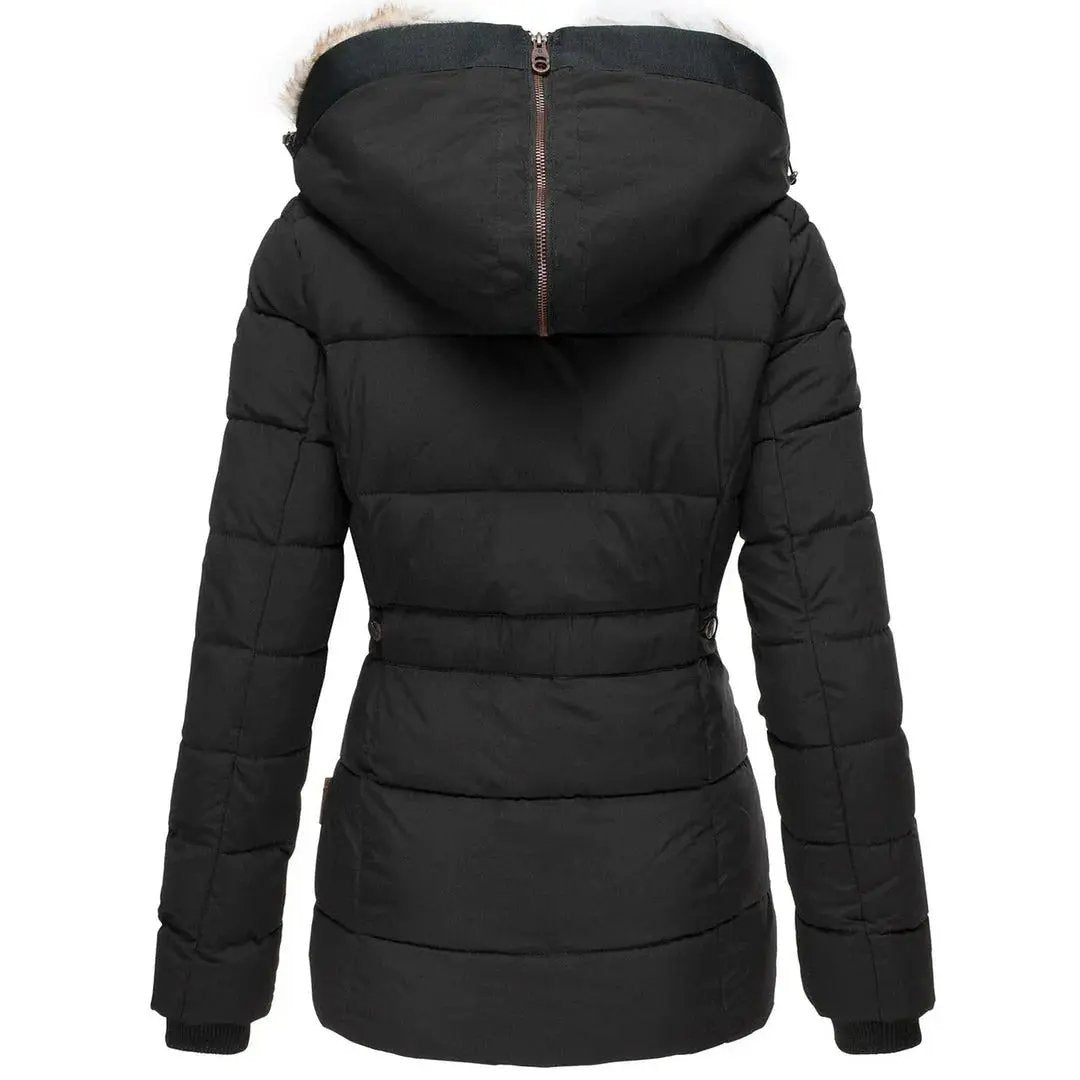Women’s Hooded Puffer Jacket Quilted Winter Coat with Fur Lining