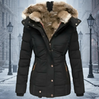 Women’s Hooded Puffer Jacket Quilted Winter Coat with Fur Lining