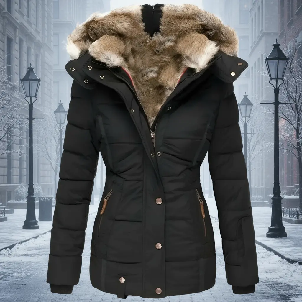 Women’s Hooded Puffer Jacket Quilted Winter Coat with Fur Lining