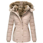 Women’s Hooded Puffer Jacket Quilted Winter Coat with Fur Lining