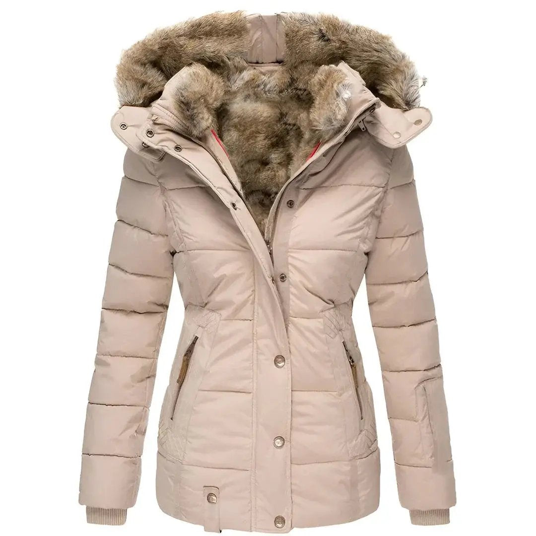 Women’s Hooded Puffer Jacket Quilted Winter Coat with Fur Lining